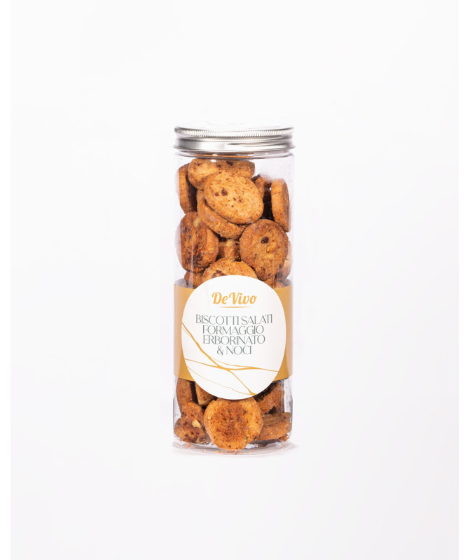 BISCOTTI SALATI FORMAGGIO ERBORINATO E NOCI - 200gr - DE VIVO BISCOTTI SALATI FORMAGGIO ERBORINATO E NOCI - 200gr - DE VIVO